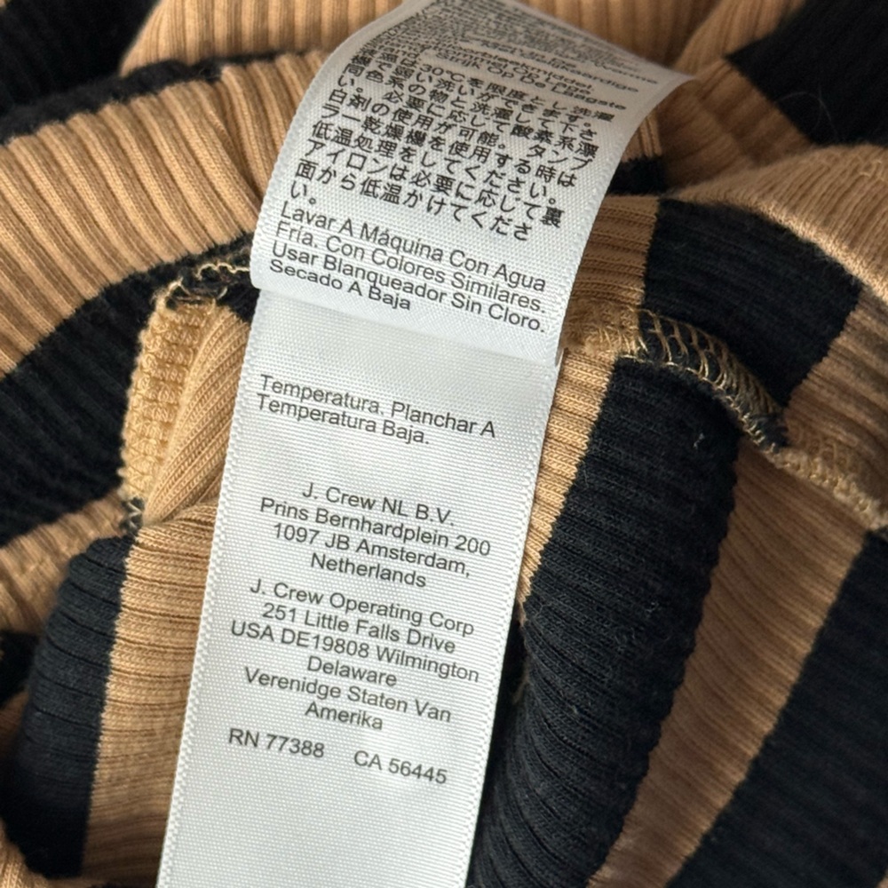 J.Crew Montauk Stripe Ribbed Mockneck XS Sand Black Breton Ruffle Trim - Picture 16 of 16